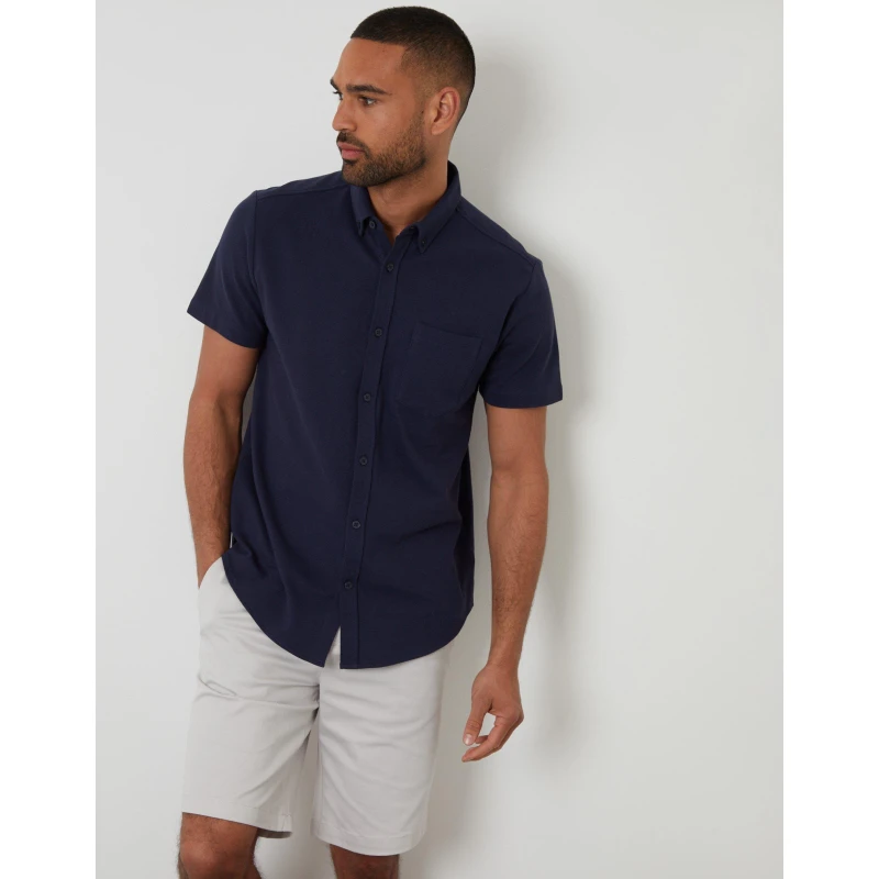 Image of Threadbare Mens Majestic Short-Sleeve Plain Shirt Navy male Small