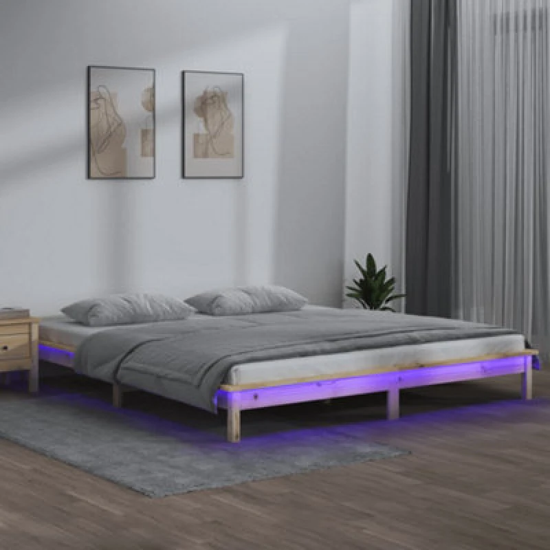 Image of vidaXL LED Bed Frame 150x200cm King Size Solid Wood, Brown 820611