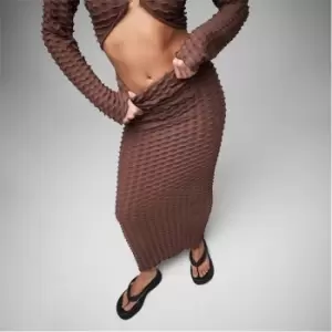 Image of Missguided Co Ord Textured Maxi Skirt - Brown