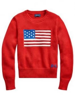 Image of Ralph Lauren Girls Knitted Flag Jumper - Red, Size Age: 5 Years, Women
