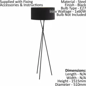 Image of Floor Lamp Light Black Shade Black Copper Fabric Pedal Switch Bulb E27 1x60W