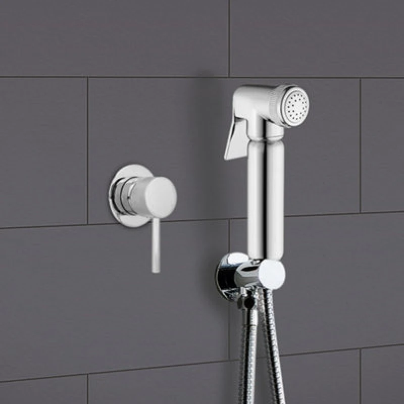 Image of Nes Home Modern Chrome Handheld Brass Douche Bidet Spray Set With Lever Controlled Mixer