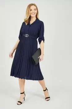 Image of Navy Belted Shirt Midi Dress