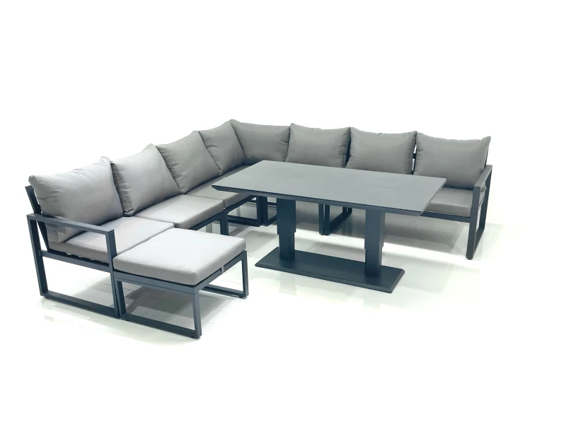 Image of Fimous 8 Seater Outdoor Aluminum Garden Furniture Set Corner Sofa Big Footstool Adjustable Rising Lifting Dining Table Sets Dark Grey Dark Grey Unisex