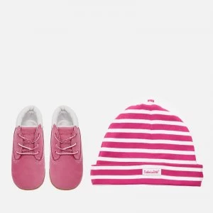 Image of Timberland Babies' Crib Booties with Hat Gift Set - Fuchsia Rose - UK 0.5 Baby