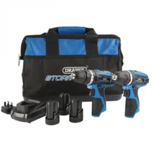 Image of Draper Storm Force® 10.8V Power Interchange Combi Drill and Rotary Drill Twin Kit (+3 x 1.5Ah Batteries, Charger and Bag)