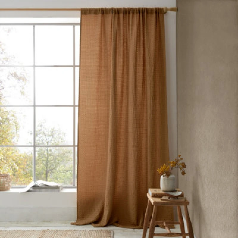 Image of Pineapple Elephant 'Muscat Waffle' Slot Top Voile Curtain Panel Terracotta