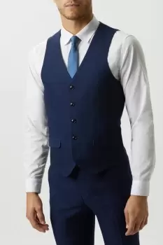 Image of Mens Slim Fit Blue Semi Plain Suit Waistcoat