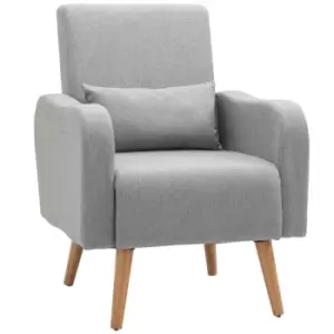 Image of HOMCOM Accent Chair Linen-touch Armchair Upholstered Leisure Lounge Sofa, Club Chair With Wooden Frame - Grey