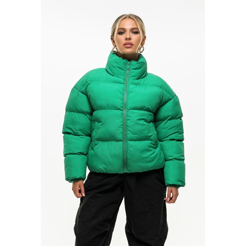 Image of Good For Nothing Womens Oversized Water Resistant Short Puffer Jacket Green female 6 (2XS)