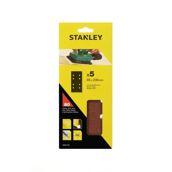 Image of Stanley 1/3 Sheet Sander Punched Wire Clip 80G Sanding Sheets