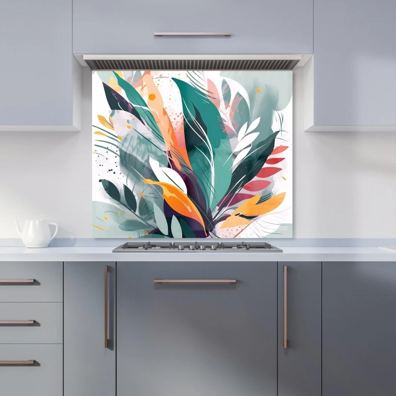 Image of Warren Reed - Designer Coloured Abstrace Feather Leaves Kitchen Splashback in Green Size: 700mm x 750mm Green Unisex 700mm x 750mm