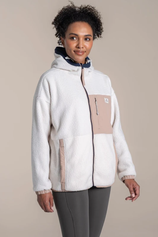 Image of Craghoppers Womens Longlands Reversible Borg Hooded Water-Repellent Jacket in White Size: 14 White Female 14