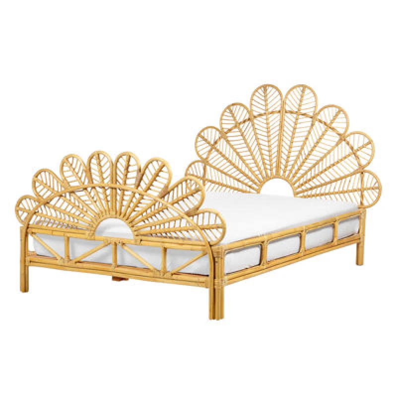 Image of Beliani Bed Rattan Florentine 140 X 200 Cm (Eu Double) Light Brown