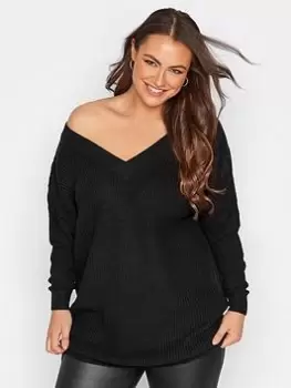 Image of Yours Double V-neck Jumper Black, Size 22-24, Women