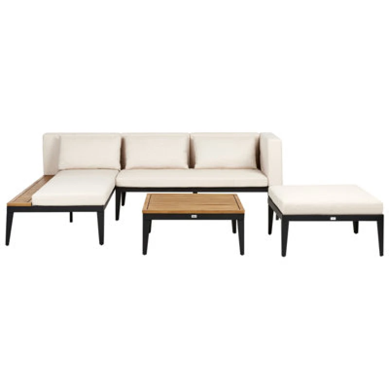 Image of Beliani Garden Lounge Set With Table And Ottoman 3 Seater Bracciano Right Hand Certified Acacia Wood Light Beige
