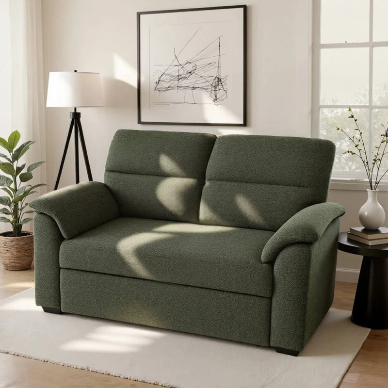 Image of Home Garden Direct Tivoli - 2 Seater Pull out Sofa Bed in Luxury Boucle Woven Fabric in Green Green Unisex 2 Seater