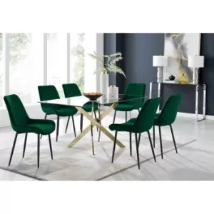 Image of Furniture Box Leonardo 6 Gold Dining Table and 6 Green Pesaro Black Leg Chairs
