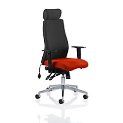 Image of Dynamic Independent Seat & Back Posture Chair Height Adjustable Arms Onyx Black Back, Tabasco Red Seat With Adjustable Headrest High Back