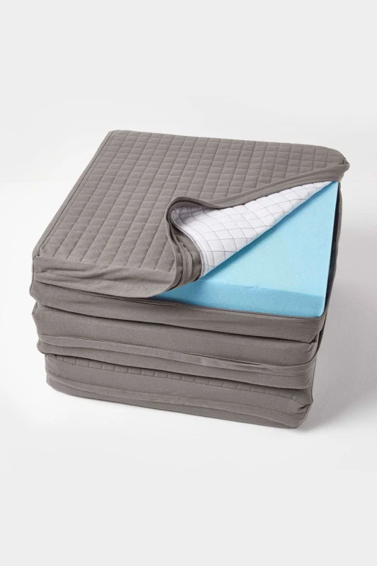 Image of Homescapes Quilted Cotton 3 Seater Orthopaedic Booster Cushion Cover in Charcoal Charcoal Unisex