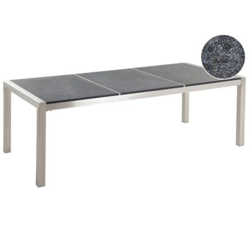 Image of Beliani Garden Dining Table Grosseto 220 Cm 100 Cm Flamed Granite Graphite Grey