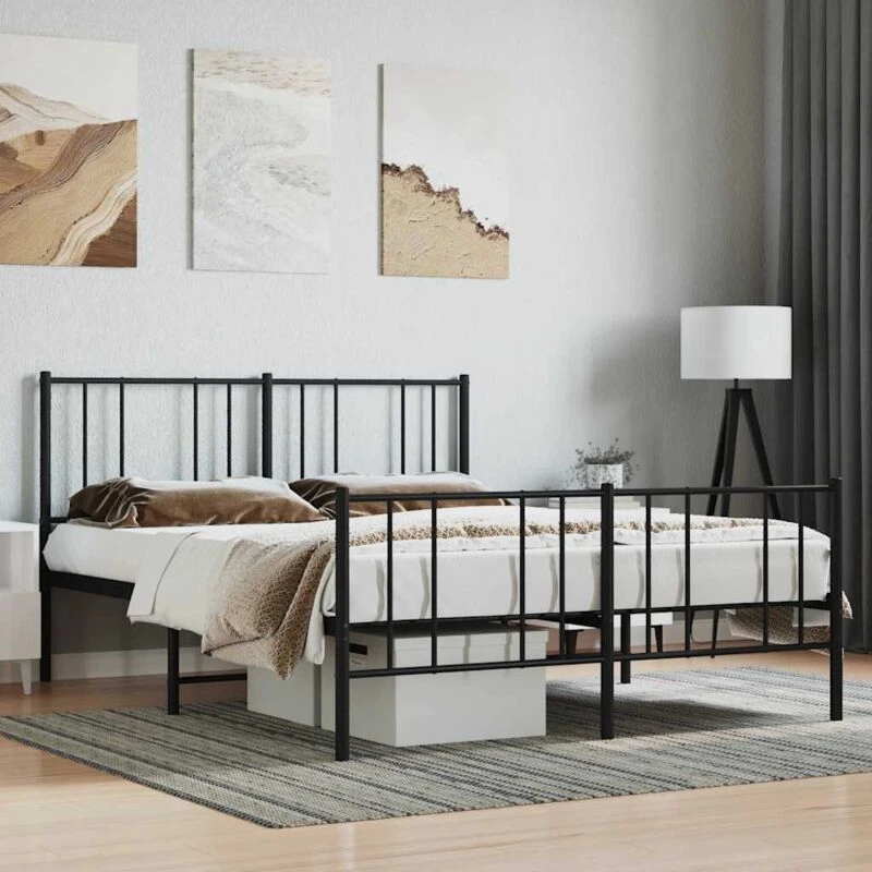 Image of Vidaxl Metal Bed Frame With Headboard And Footboard Black 120X190 Cm 4ft Small Double, Black 352495