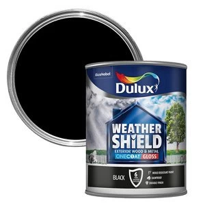 Image of Dulux Weathershield Exterior One Coat Black Gloss Paint 750ml