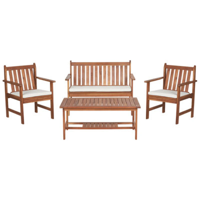 Image of Beliani Garden Lounge Set With Table 4 Seater Altidona Acacia Wood Off-White