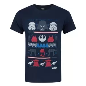 Image of Star Wars Mens Dark Side Fair Isle Christmas T-Shirt (2XL) (Blue)