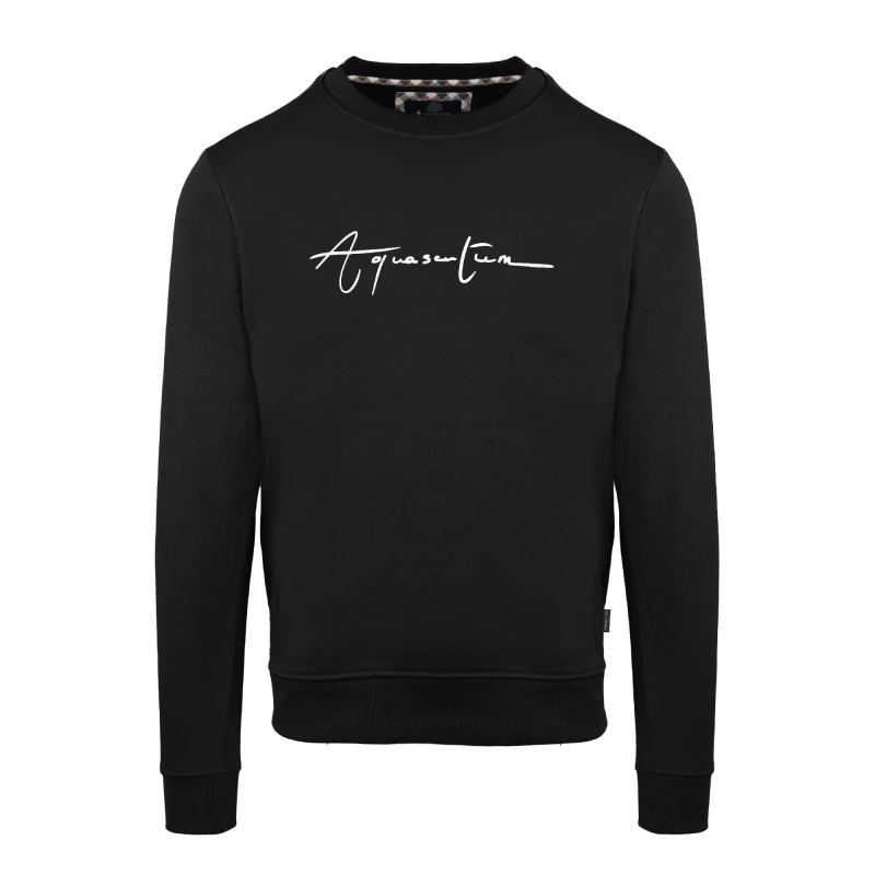 Image of Aquascutum Mens Round Neck Crew Sweatshirt Crew Sweaters Small Black 52298803350