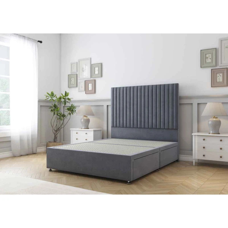 Image of Sloomy Manhattan Steel Plush Divan Bed Base 2 Drawers Same Side With 26" Strutted Headboard 4' Small Double