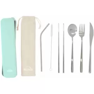 Image of Straight Design 6 Pieces silver Finish Cutlery Set With Box Slim Handles Made from Stainless Steel Forks / Spoons / Knives For Lunch / Dinner /