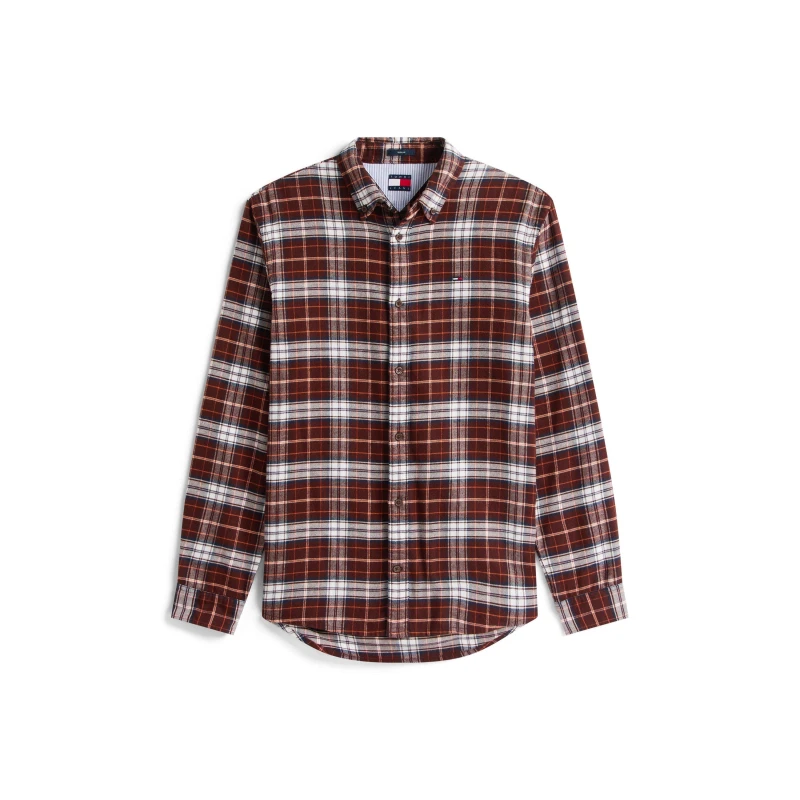 Image of Tommy Jeans Mens TJ Flannel Long Sleeve Patterned Shirt Rich Brown male S