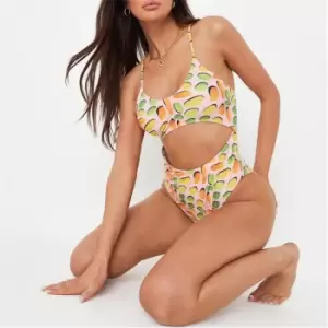 Image of Missguided Circle Print Scoop Neck Cut Out Swimsuit - Pink