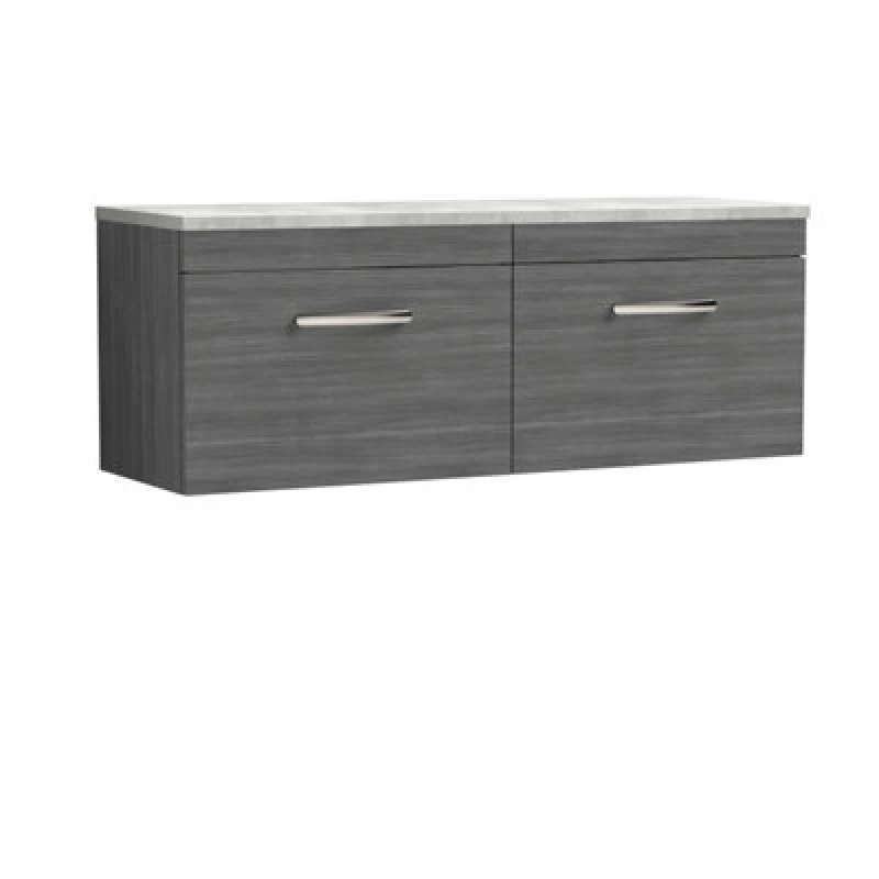 Image of Nuie Athena Wall Hung 2-Drawer Vanity Unit With Laminate Worktop In Black Sparkle