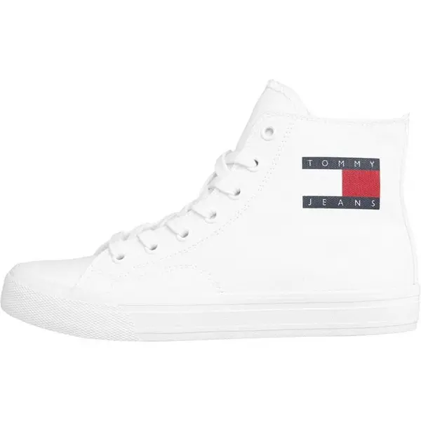 Image of Tommy Jeans High Top Canvas Trainers - White 3.5