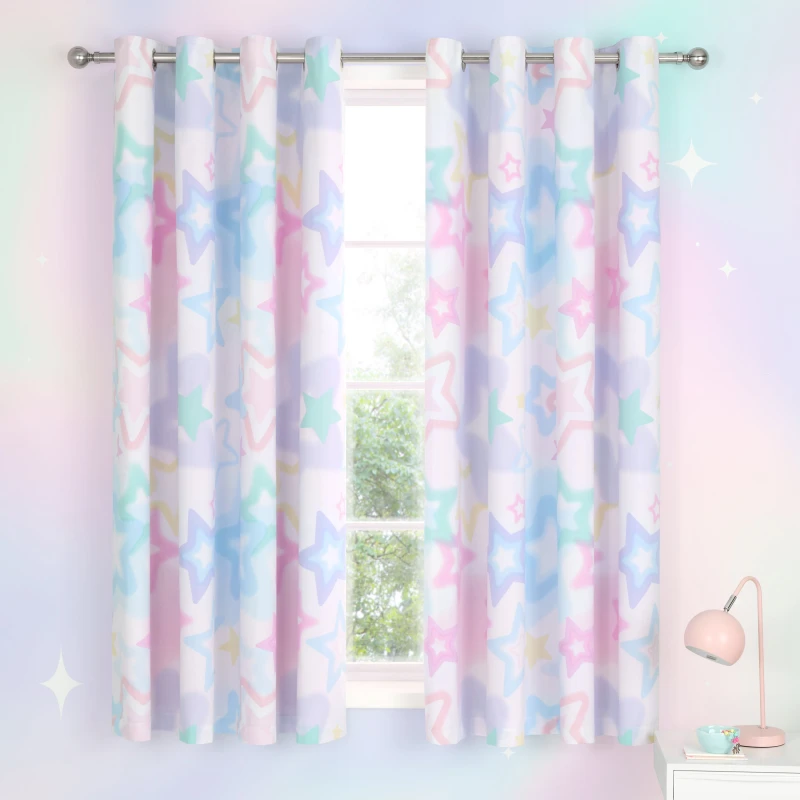 Image of Catherine Lansfield White Ombre Stars Eyelet Curtains White