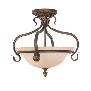 Image of 3 Light Semi Flush Ceiling Light Aged Tortoise Shell, E27