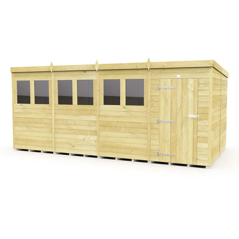 Image of Flat Pack Sheds DIY Sheds 16 x 8 Pent Shed, Brown 16X8PFF