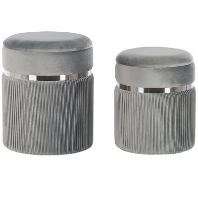 Image of Beliani Set Of 2 Storage Pouffes Camdenton Velvet Light Grey
