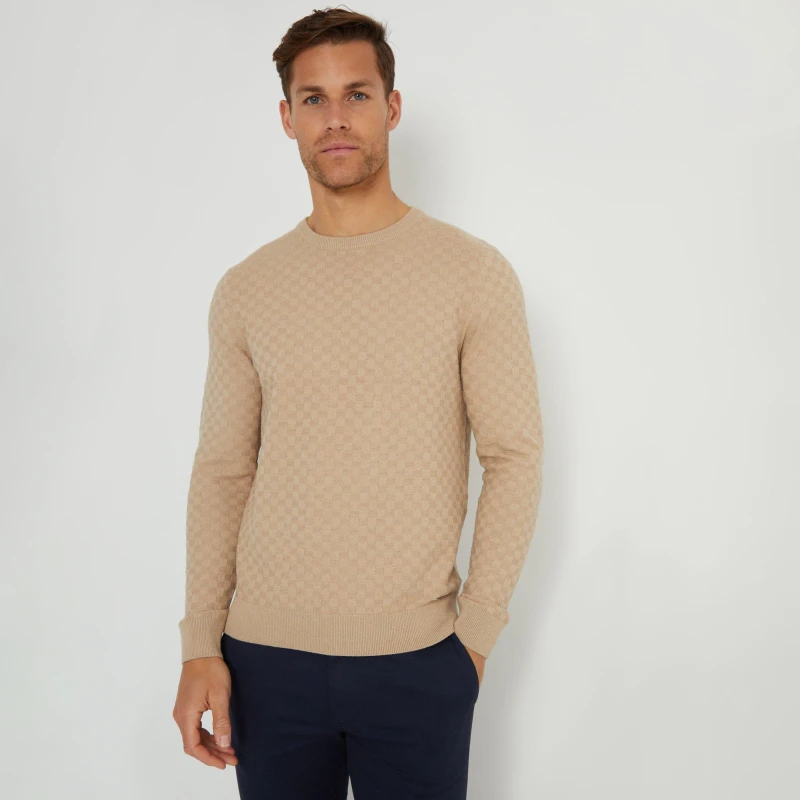 Image of Threadbare Textured Knit Crew Neck Jumper - Beige Beige L