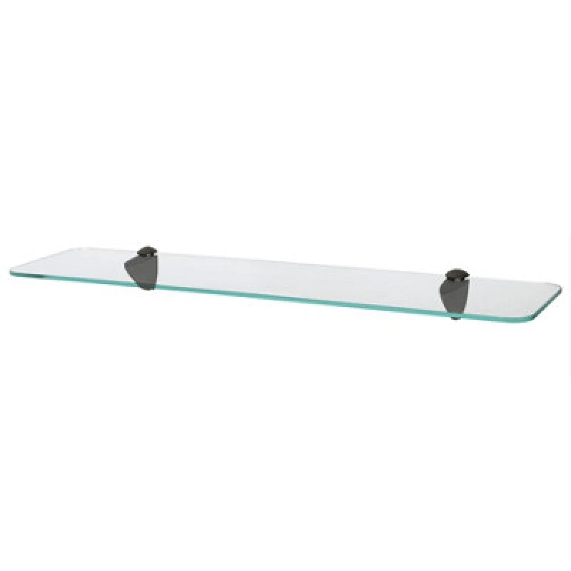 Image of Harbour Housewares Rounded Floating Glass Shelf - 60Cm - Black Brackets - Bathroom Shower Storage Vanity Display Unit Shelf