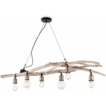 Image of Ideal Lux Driftwood - 6 Light Pendant Bar Light Wood, E27