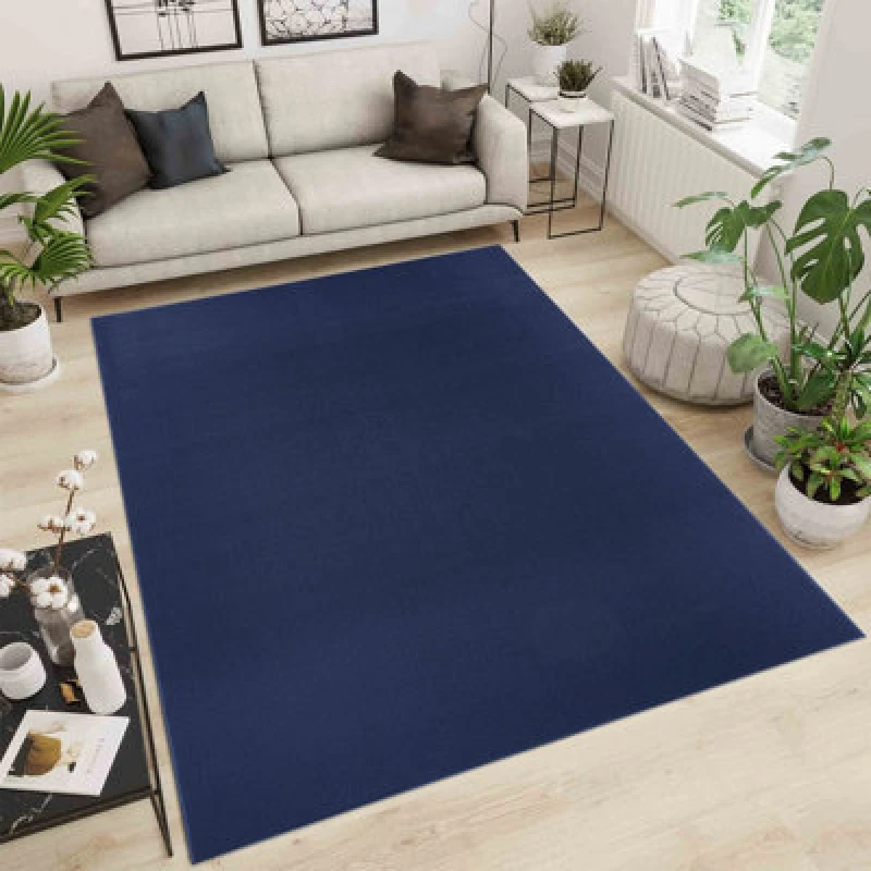 Image of Simple Low Pile Modern Tufted Area Rugs For Living Room With Felt Backing Navy 160X230 Cm