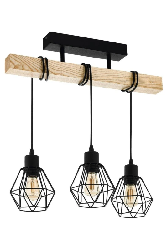 Image of EGLO Eglo Townshend Natural Wood And Metal 3 Light Ceiling Pendant in Light Brown Light Brown One Size Unisex 9002759440749