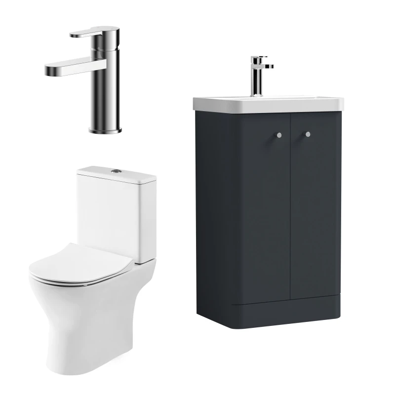 Image of Balterley Cloakroom Suite Vanity Unit Tap and Toilet Dark Grey Grey