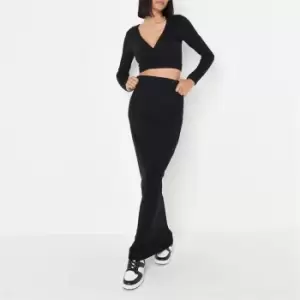 Image of Missguided Rib Ls Top and Midi Skirt Co Ord - Black