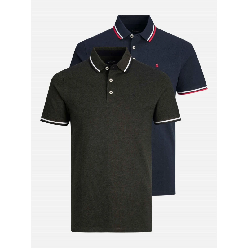 Image of Jack and Jones Mens Paulos Pack Short Sleeve Polo Shirt Navy/Forest male M