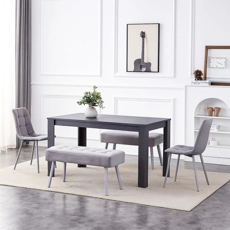 Image of Kosy Koala Dining Wood Table With 2 Benches and 2 Grey Velvet Chairs, Multi ARCHR140ROC0200