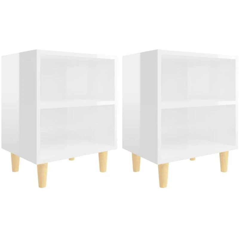 Image of VIDAXL Bed Cabinets Solid Wood Legs 2 pcs High Gloss White 40x30x50cm Vidaxl 8720286356012